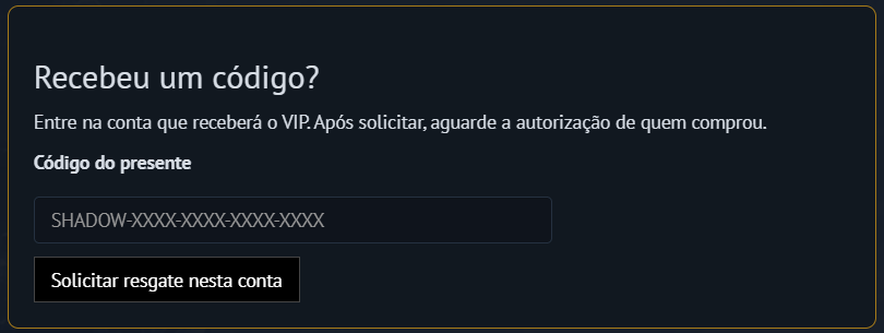 Acessar a página de VIP Shadow